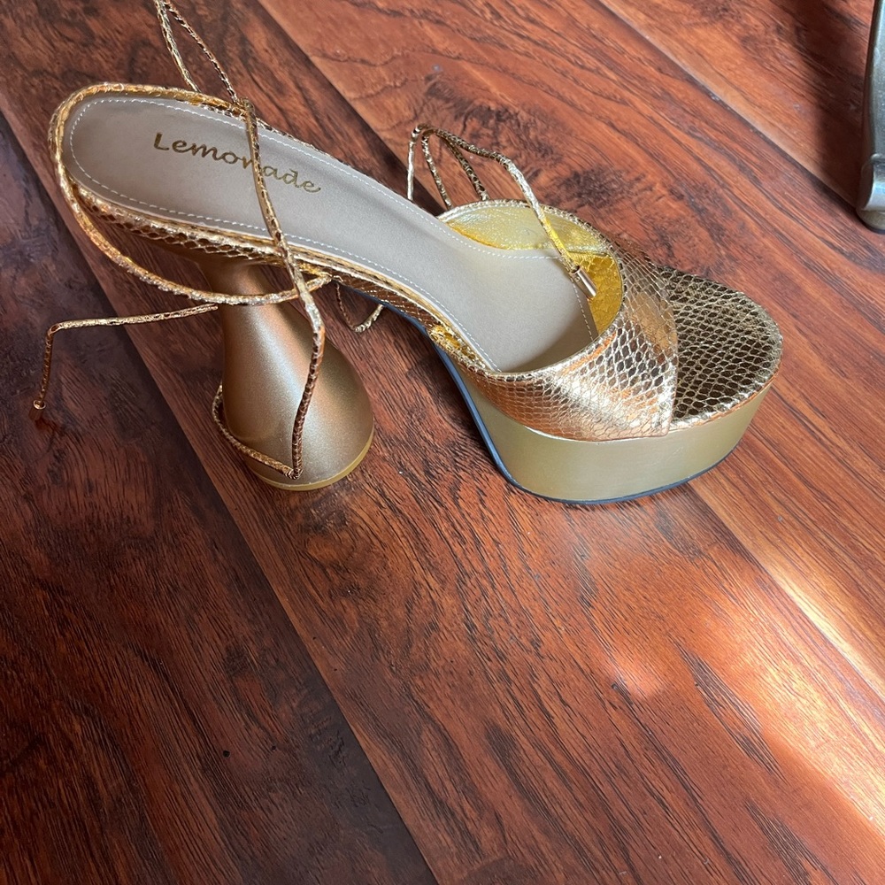 Brand New Gold Tie Up Platform Heels